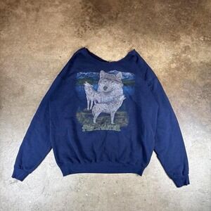 Navy blue vintage 90s wolf graphic sweatshirt Men's size Large